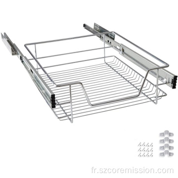 Tiroir de rangement coulissant pour panier métallique télescopique de 50 cm